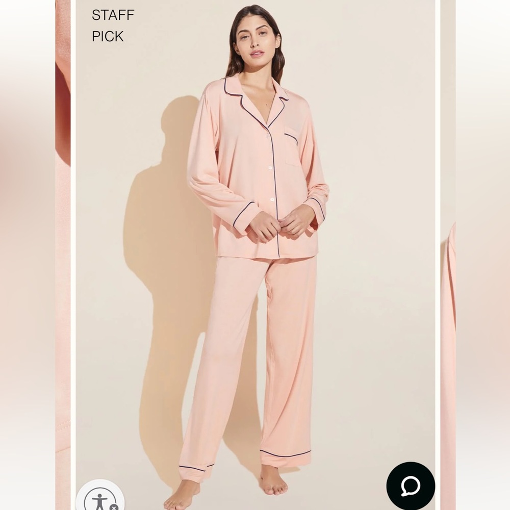 NWOT Eberjey Gisele Long PJ Set in Rose Cloud/Navy (Small)